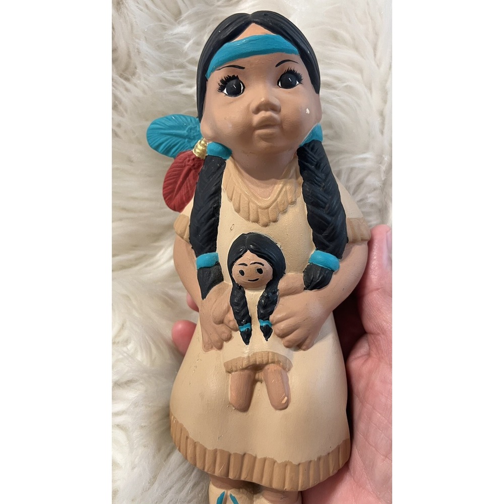 Vintage Indigenous Girl Ceramic Figurine Hand Painted Southwestern Folk Art 7.5"